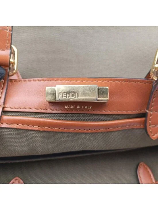 Fendi Peekaboo Green Beige Canvas Leather Messenger Bag - Picture 10 of 16